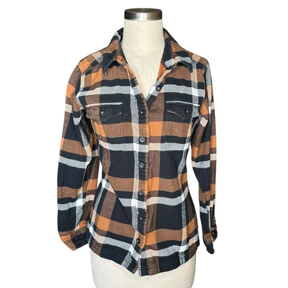 PATAGONIA Women's Fjord Black Brown Plaid Long Sleeve Flannel Button Down Size 8 - Picture 2 of 6